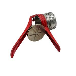 Vintage 1950s Metal Potato Ricer Red Handle Frame Masher Strainer Farm House